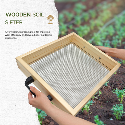 Wooden Soil Sifter, Garden Sifter with Handle, Sifter for Dirt Compost Rock and Potting Soil