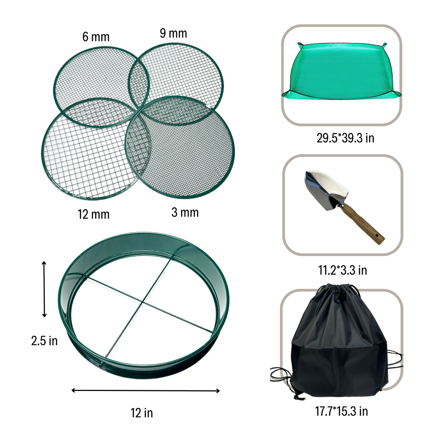 Gardening Soil Sifter Set with Replaceable Screens-12 Inch